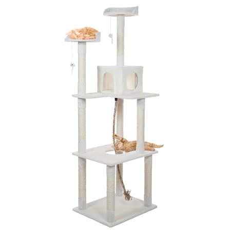 Pet Adobe Cat Tree House- Multi-Level, Scratching Posts, Condo, Perches & Toys- 6-Feet Tall (Ivory) 618702CLZ